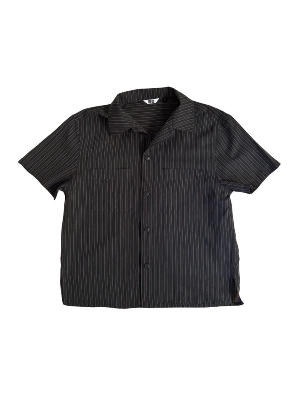 Uniqlo Khaki/Green Sheer Pinstripe Short-Sleeve Button-Down Shirt